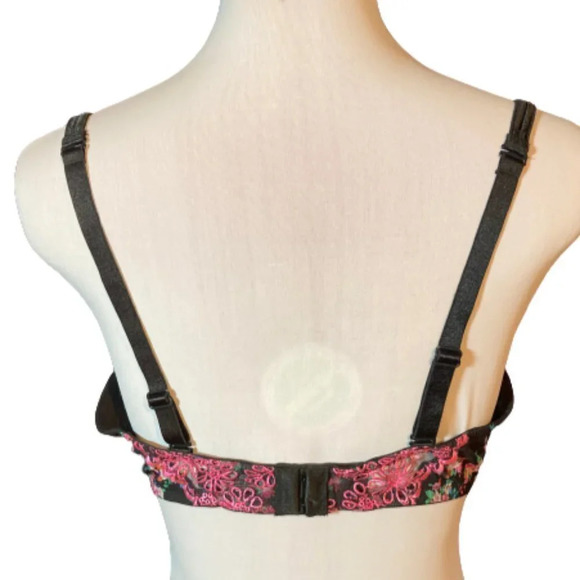 Victoria's Secret Sexy Little Things Black Floral Pink Embroidered Lace Bra, 38D - Picture 7 of 8